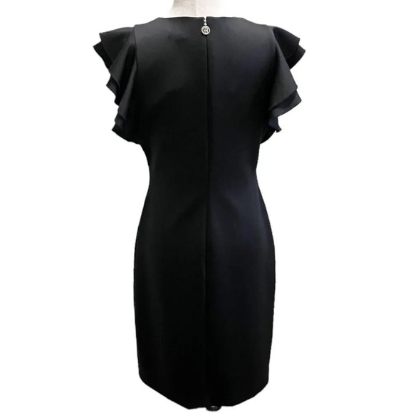 Tommy Hilfiger Scuba Crew Neck Flutter Ruffle Cap Sleeve Dress Black Size 10 - Picture 6 of 11